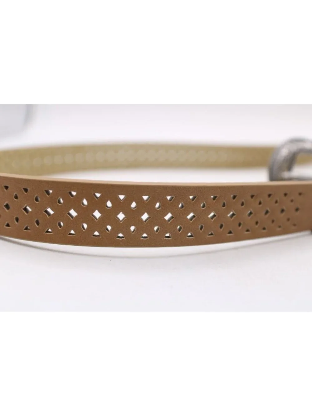 Madden Girl Size Small Tan Laser Belt Engraved Silver-Tone Buckle Western Dress